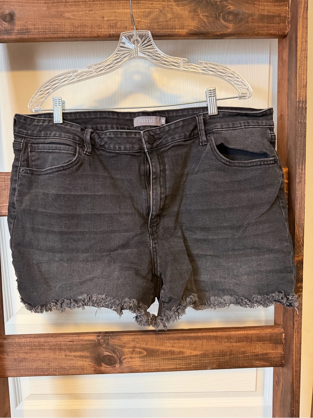 Just USA Black Washed Denim Shorts with Button Detail